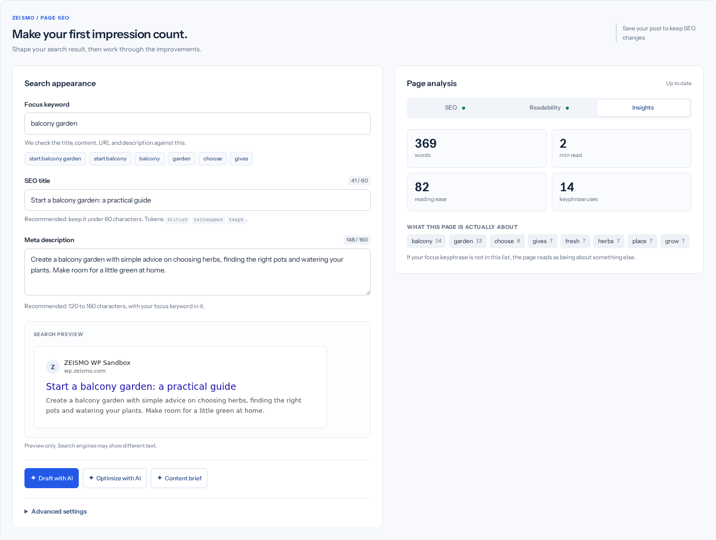 Insights summarize the content of this example page.