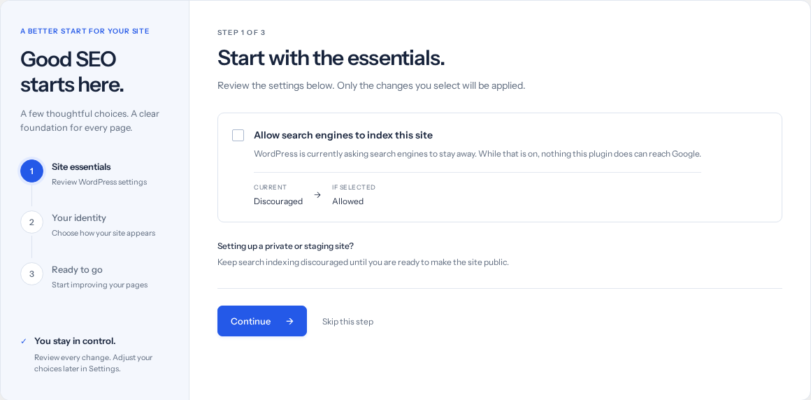 The ZEISMO SEO setup wizard