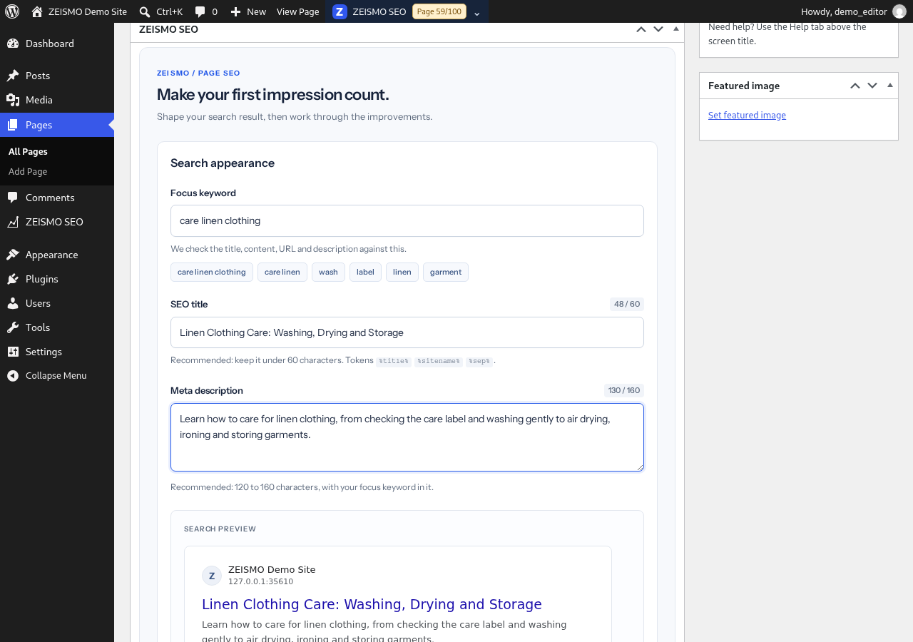 Sample WordPress screen: Edit the title and description