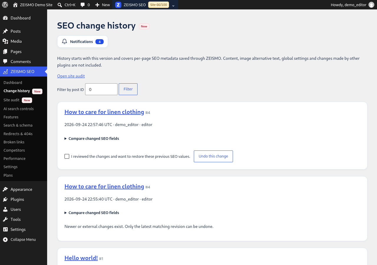 Sample WordPress screen: Save and verify